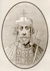 Constantino, o Grande, imagem de biografias vivas de governantes famosos (gravura)