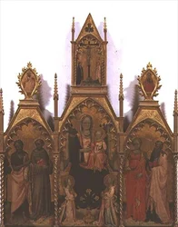 Madonna e Child enthroned with Saints (tempera no painel)
