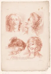 Quatro cabeças de mulheres em poses diferentes Princípios de desenho da natureza, parte três (título da série) IIIe Cahier de Principes du Design d