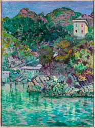 Vista de San Fruttuoso, perto de Camogli (óleo sobre tela