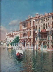 Uma gôndola em frente ao Palazzo Cavalli-Franchetti e Palazzi Barboro, Veneza (óleo sobre tela)