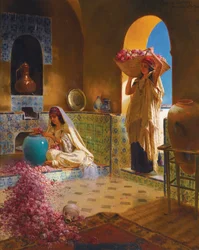 Les parfumeuses - Os fabricantes de perfume - Rudolf Ernst (1854-1932). Óleo sobre madeira Dimensão : 55,5x45 cm Colecção Privada