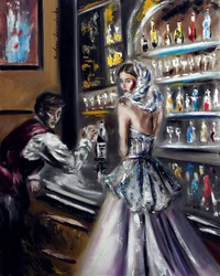 Uma mulher velada no bar, 2022 (óleo sobre tela)