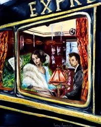 A bordo do Expresso do Oriente - com adornos dourados, 2023 (óleo sobre tela)