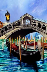 Gôndolas na Ponte de Rialto em Veneza, 2023 (óleo sobre tela)