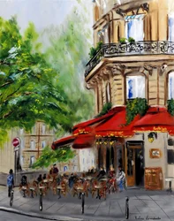 Paris Corner Cafe - com adornos dourados, 2023 (óleo sobre tela)