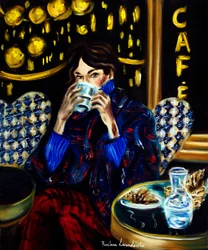 Mulher numa esplanada de Paris, 2025 (óleo sobre tela)
