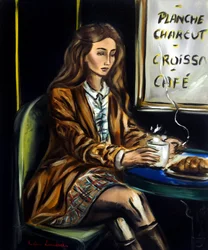 Mulher num café parisiense III, 2025 (óleo sobre tela)