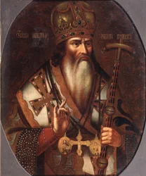 Retrato de Joachim, Patriarca de Moscou 1674-1690, final do século XVII.