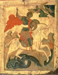 São Jorge e o Dragão (têmpera sobre tecido, gesso e madeira)