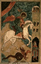 São Jorge e o Dragão, ícone russo de Vologda, século XV (têmpera no painel)