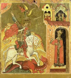 São Jorge e o Dragão, Ucrânia, final do século XVI (têmpera no painel)