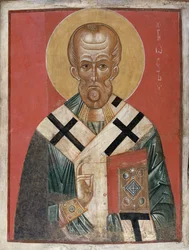 St. Nicholas, escola de Novgorod, c.1300 (tempera no gesso)