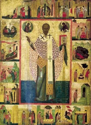 São Nicolau de Zaraisk com cenas de sua vida, início do século XVI.