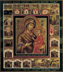 A Virgem de Tikhvin com cenas de fronteira, primeiro quartel do século XIX.