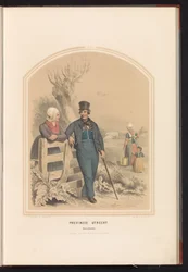 Traje tradicional de Bunschoten em Utrecht, 1857 Província de Utreque. Bunschooten / XXI (título no objeto)