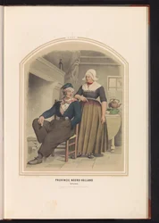 Traje tradicional de Volendam na Holanda do Norte, 1857 Província da Holanda do Norte. Vollendam / XXXV (título no objeto)