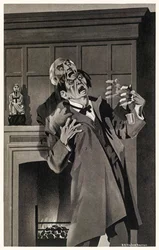 As características pareciam derreter e alterar" do "Strange Case of Dr Jekyll and Mr Hyde" de Robert Louis Stevenson (1850-1894) Ilustração de S.G. Hulme Beam (1887-1932) para uma edição de 1930.