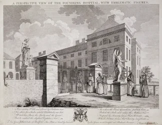 Uma vista em perspectiva do Foundling Hospital com Figuras Emblemáticas, 1749