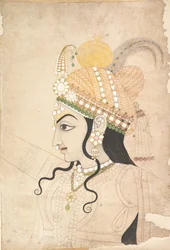 Cabeça de Krishna: desenho para um mural do Raslila, ca. 1800.