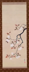 Pergaminho de enforcamento representando flores de cerejeira, de um tríptico das três estações, japonês, início do século XIX
