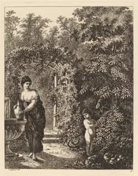 Putto visitando uma garota em uma fonte