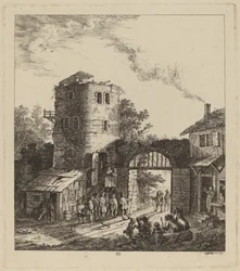 Aldeões em um portão da cidade cumprimentando um dignitário, 1764.