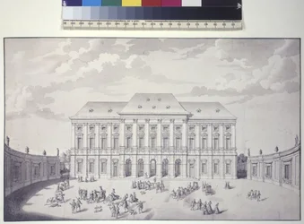 Página inteira: Palácio do jardim do Liechtenstein, Viena, vista frontal do palácio (caneta, pincel e tinta)