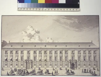 Página inteira: vista frontal do palácio em Nos (desenho a caneta e tinta)