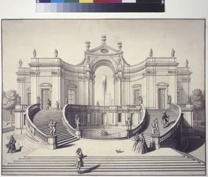 Página inteira: palácio nos jardins do Palácio Liechtenstein, Rossau, Viena (desenho a caneta e tinta)