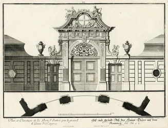 Planta baixa e alçado do portão principal do castelo inferior em Rennweg