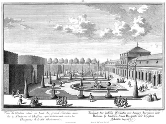 Prospecção do castelo inferior com o parterre do jardim adjacente
