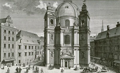 Vista da Peterskirche, Viena gravada por Johann Bernard Hattinger