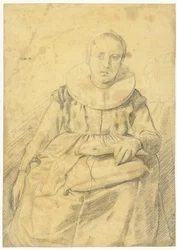 Retrato de uma mulher sentada com um rufo rígido