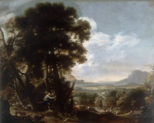Hermina esculpe o nome Tancredi em uma árvore, obra de Salvatore Rosa, conservada na Galleria Estense em Modena