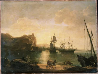 Porto. Pintura por Salvator (Salvatore) Rosa (1615-1673), óleo sobre tela, arte italiana (Nápoles), arte barroca. M.Kroshitsky Art Museum, Sebastopol (Ucrânia).