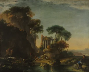 Ruínas numa paisagem rochosa, c.1640 (óleo sobre tela)