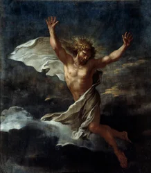 O Cristo Ressuscitado Pintura de Salvator (Salvatore) Rosa (1615-1673) Sol do século XVII. 1,09x0,96 m Chantilly, Musee Conde