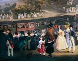 Fernando II no trem durante a viagem inaugural da Ferrovia Nápoles-Portici, outubro