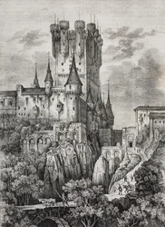 Alcazar de Segóvia, Espanha, litografia de Salvatore Puglia de Poliorama Pittoresco, n 36, 12 de Abril