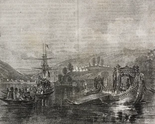 Buyukdere Valley e aqueduto Baghtche-keui, Turquia, litografia de Salvatore Puglia de Poliorama Pittoresco, n 40, 11 de Maio