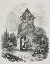 Gruta de Camoens, Macau, China, litografia de Salvatore Puglia de Poliorama Pittoresco, n 15, 19 de Novembro
