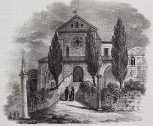 Abadia de Casamari, Veroli, Lazio, Itália, litografia de Salvatore Puglia de Poliorama Pittoresco, n 47, 1 de Julho