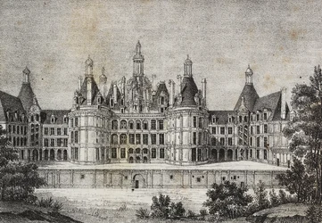 Castelo de Chambord, França, litografia de Salvatore Puglia de Poliorama Pittoresco, n 39, 6 de Maio