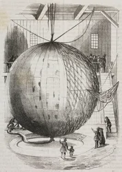 Balão de cobre de ar quente inventado por Edmond Marey-Monge, França, litografia de Salvatore Puglia de Poliorama Pittoresco, n 41, 18 de Maio