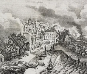 Destruição de Pointe--Pitre durante o terramoto de 8 de Fevereiro