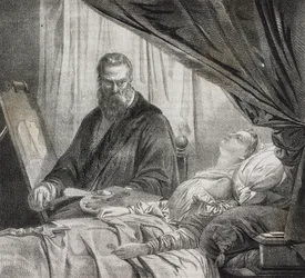Tintoretto pintando a sua filha morta, litografia de Salvatore Puglia de Poliorama Pittoresco, n 27, 10 de Fevereiro