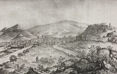 Vista de Atenas, Grécia, litografia de Salvatore Puglia de Poliorama Pittoresco, n 1, 13 de Agosto