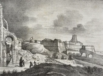 Vista de Crotone, Calabria, Itália, litografia de Salvatore Puglia de Poliorama Pittoresco, n 51, 29 de Julho