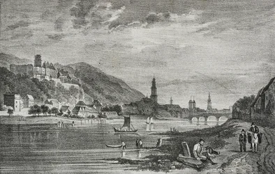 Vista de Heidelberg, Alemanha, litografia de Salvatore Puglia de Poliorama Pittoresco, n 28, 19 de Fevereiro